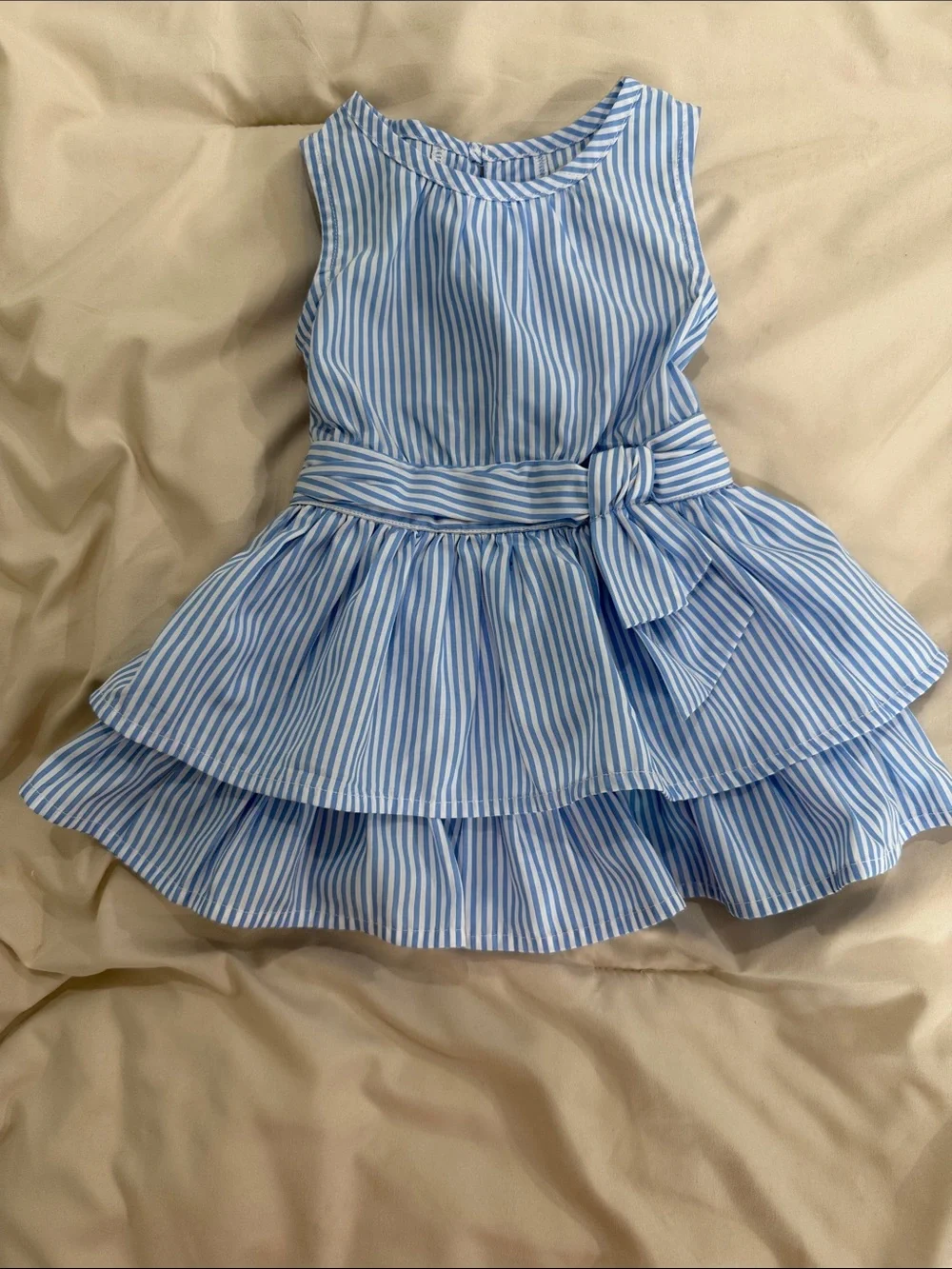 Habitual Blue and White Striped Ruffle Dress Set